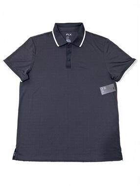 FLX Men's Large Black Polyester Polo Shirt with White Trim
